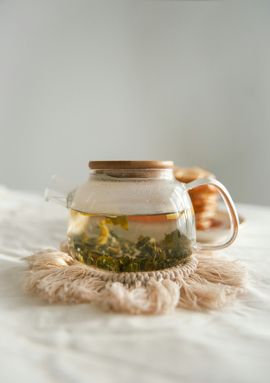 Greek tea in a clear glass jar