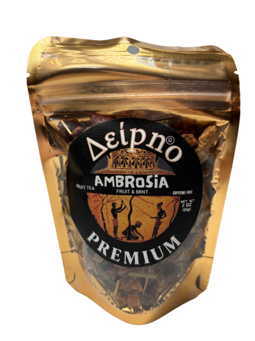 Ambrosia mint fruit herbal tea with dried apple, papaya, and mint leaves.