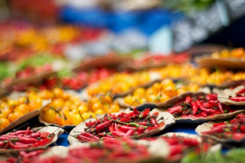 A colorful bunch of assorted chillies and peppers. 