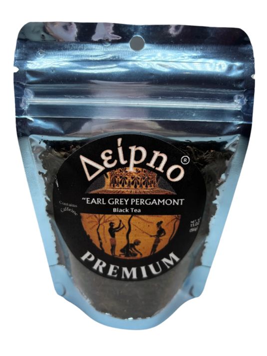 Earl Grey Bergamot loose-leaf black tea in a cup with fresh bergamot slices.